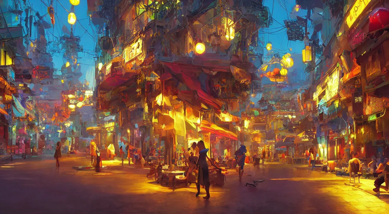 Image similar to bazaar zouk oriantal multicolorful sky shine place mosquet painting stylized digital video game icon global illumination ray tracing 8 k hd resolution, by ilya kuvshinov and cushart krentz and gilleard james