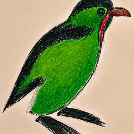 Image similar to sketch on paper of a kiwi bird drawn by an eight year old kid with crayons