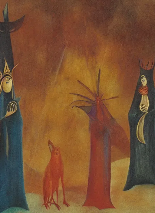 Image similar to an animation still painted by leonora carrington and remedios varo, tarot card, technicolor 4 k