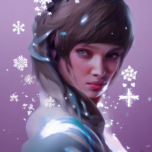 Image similar to a pretty face turning into silk snowflakes. artstation award