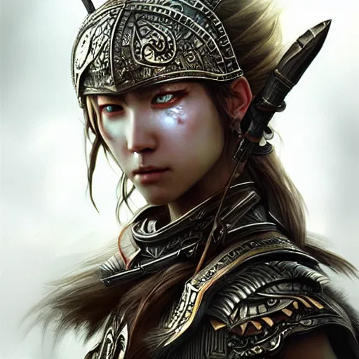 Image similar to beautiful extremely detailed intricate concept art depicting a warrior by wlop. shining jewelry. bcy. net