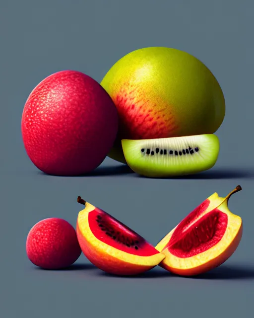 Image similar to fruits | | artgerm, deviantart, realistic, dramatic shadowing, 8 k, hd, octane render, perfect