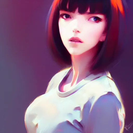 Image similar to elegant girl in urban outfit, cute fine face, rounded eyes, digital painting, fan art, pixiv, by Ilya Kuvshinov, katsuhiro otomo ghost-in-the-shell, magali villeneuve, artgerm, Jeremy Lipkin and Michael Garmash and Rob Rey