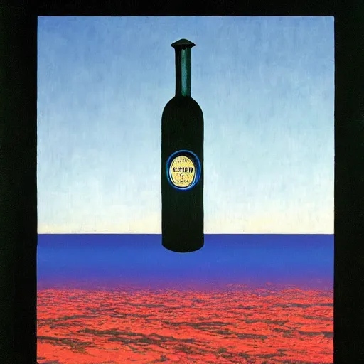 Prompt: an austronaut in a bottle, in the style of Rene Magritte,