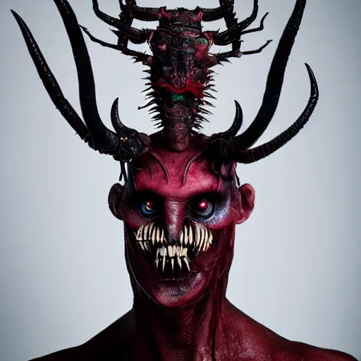 Image similar to a demon inspired by insects created by the make up artist hungry, photographed by andrew thomas huang, cinematic, expensive visual effects