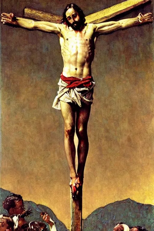 Image similar to jesus crucified painted by norman rockwell