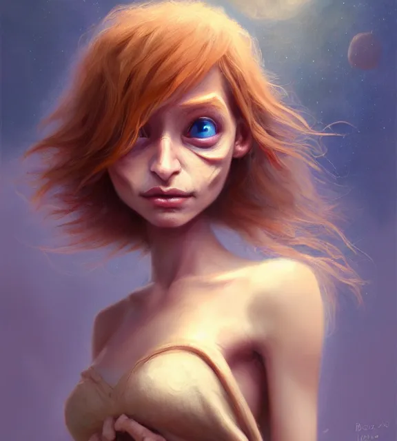 Prompt: cute female goblin as human, perfect face, beige halter top, auburn hair, abs, cinematic, blush, stunning, elegant, highly detailed, psychedelic, digital painting, artstation, smooth, hard focus, illustration, art by jessica rossier and and brian froud