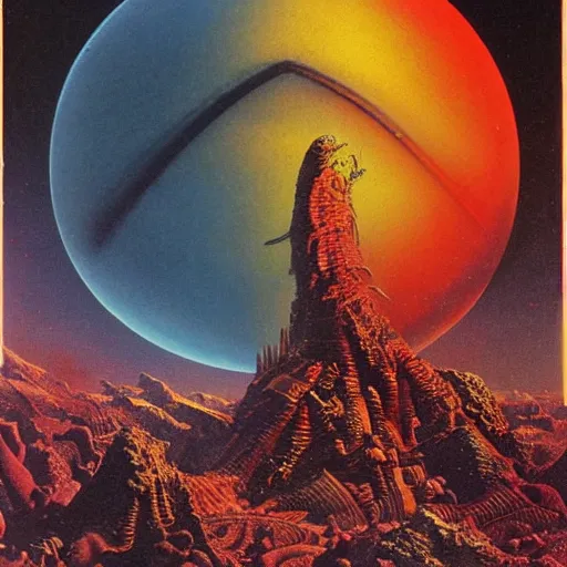 Image similar to elmo in the style of a 7 0 s science fiction novel cover, highly detailed, bruce pennington, peter jones