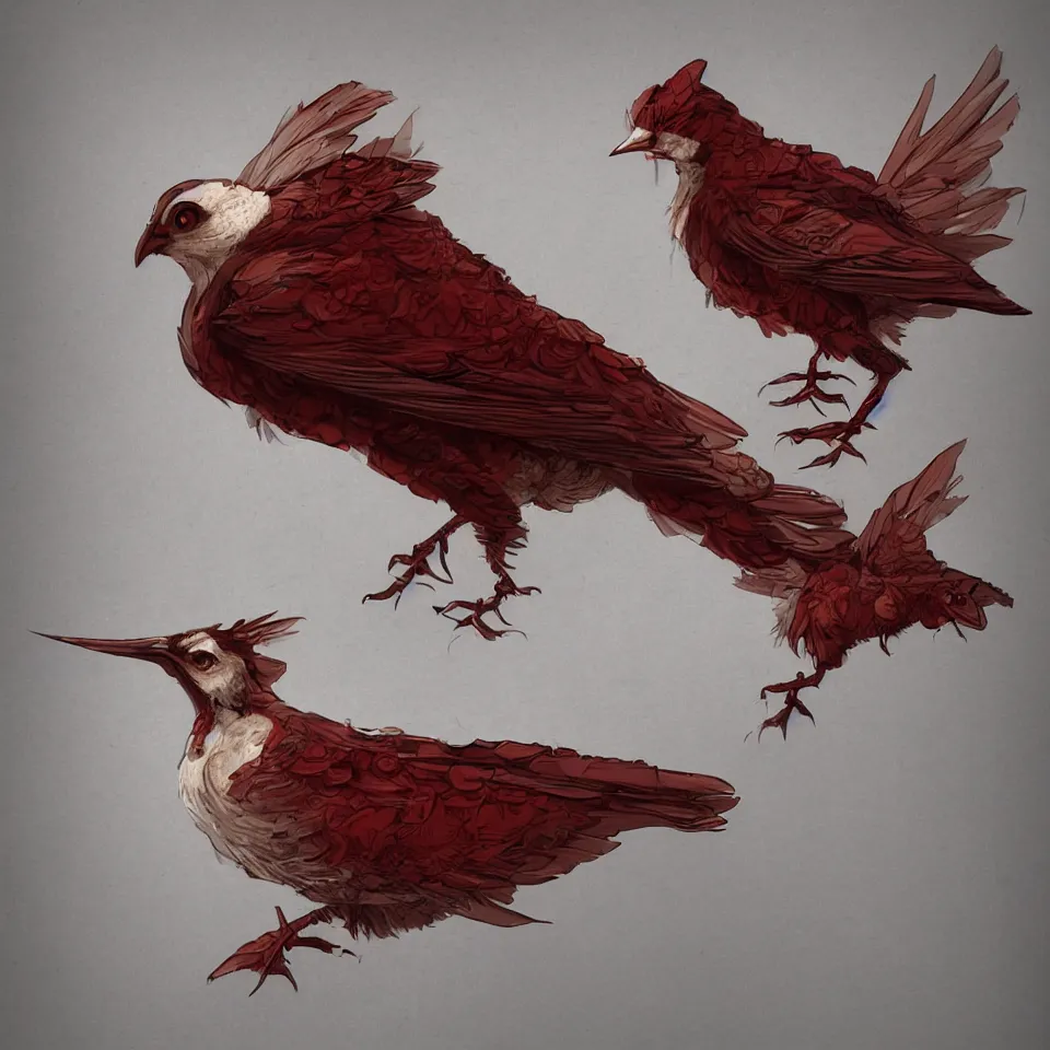 Image similar to a detailed concept art of a steampunk bird by miguel nogueira, gradient dark red, cream and white color scheme, dynamic lighting, cinematic, epic composition, masterpiece