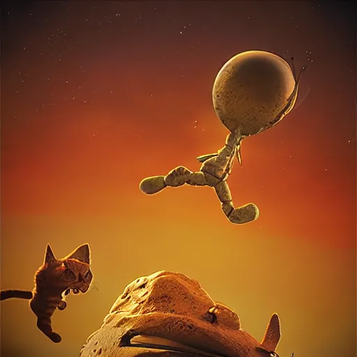 Image similar to cat and aliens on mars, polaroid, cinema 4d