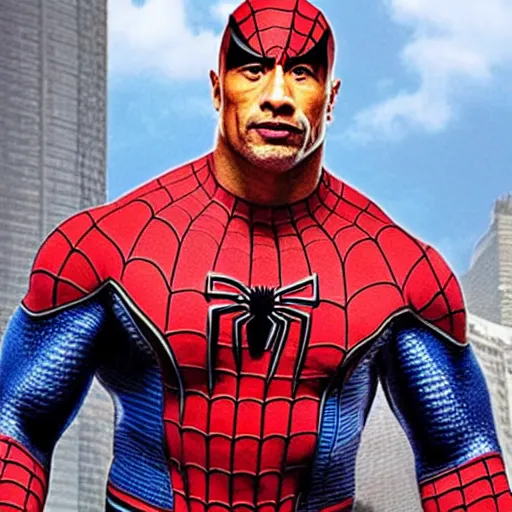 Image similar to dwayne johnson as spiderman