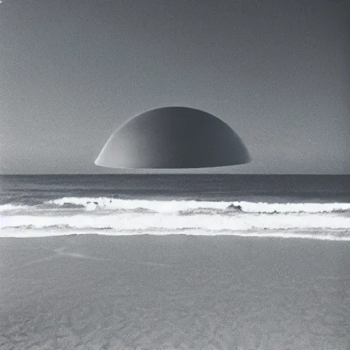 Prompt: “A UFO at the beach, dreamcore aesthetic, taken with a Pentax K1000, Expired Burned Film from 1930s, Softbox Lighting, 85mm Lens”