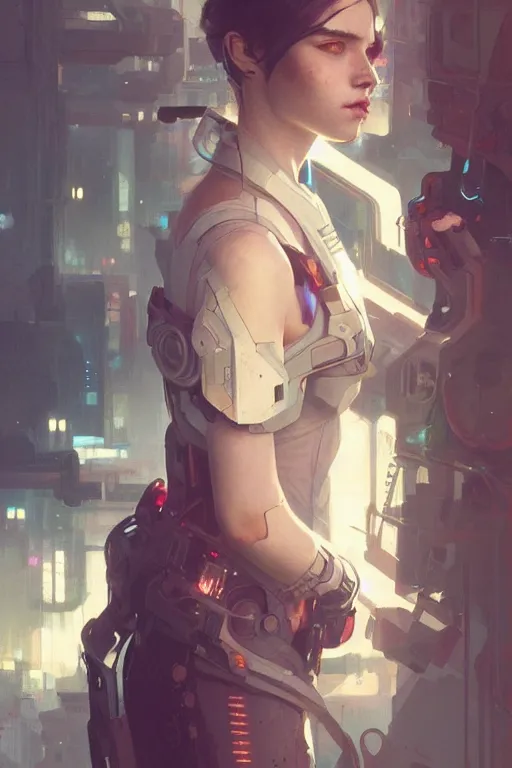 Image similar to ultra realistic cyberpunk girl, elegant, highly detailed, digital painting, concept art, smooth, sharp focus, illustration, art by greg rutkowski and alphonse mucha