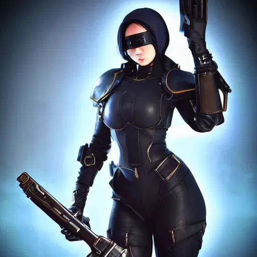Prompt: full body shot of 2B with a large blindfold as a Starcraft 2 commander, highly-detailed