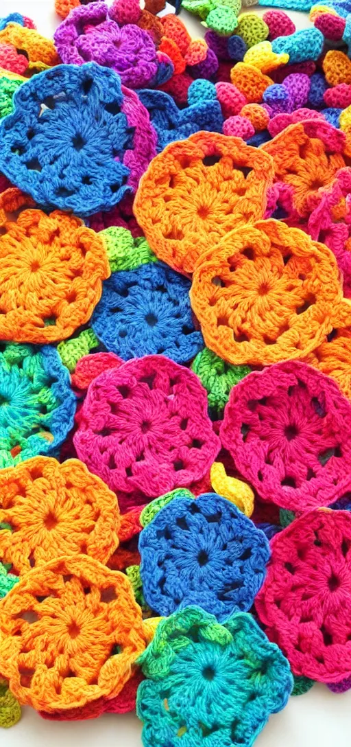 Prompt: multicolored crocheted party