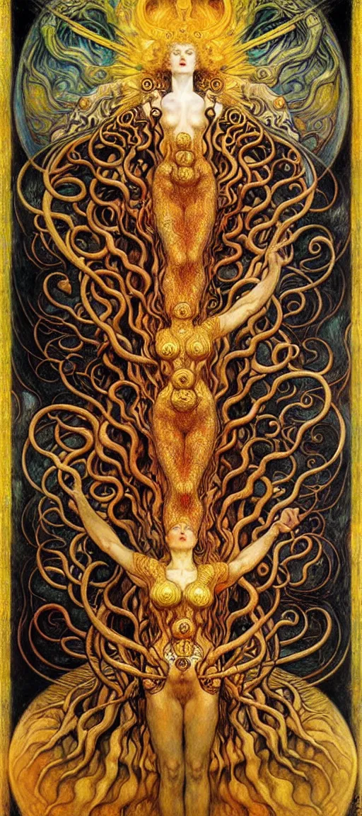 Image similar to Divine Chaos Engine by Karol Bak, Jean Delville, William Blake, Gustav Klimt, and Vincent Van Gogh, symbolist, visionary