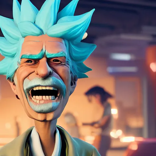 Image similar to rick sanchez created in unreal engine 5 meta humans, 4k, high detail, high-resolution photograph, professional photography, ultra-detail