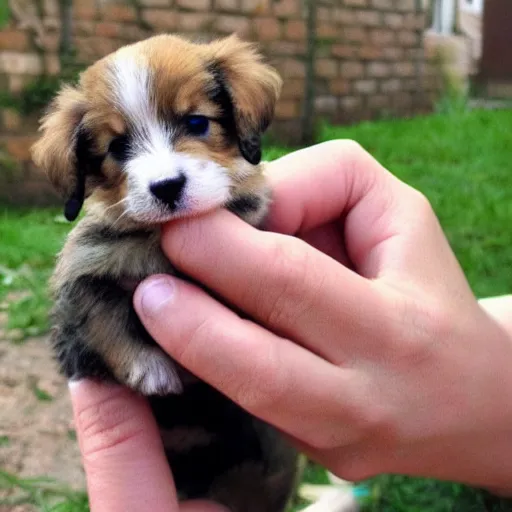 Prompt: a tiny puppy that fits in a hand, extremely cute, hyperrealistic