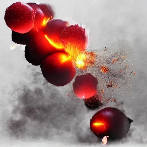 Image similar to Bomb, fire, explosion, epic, realistic explosion, Cherry explosion, realistic explosion, cherries exploding