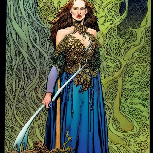 Image similar to a portrait of natalie portman as a druidic wizard by rebecca guay, michael kaluta, charles vess and jean moebius giraud