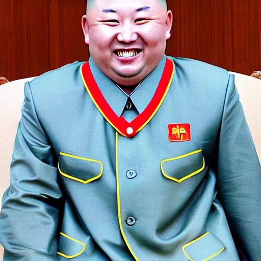 Image similar to surreal photography of smiling north korean kim chen in is wearing traditional - ukrainian folk shirt designed by taras shevchenko.