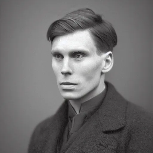 Prompt: A photograph portrait of Jerma985 with short messy hair and wearing an overcoat in the early 1910s, taken in the early 1910s, grainy, taken on a early 1900s Kodak Camera, realistic, hyperrealistic, very realistic, highly detailed, very detailed, extremely detailed, detailed, digital art, trending on artstation