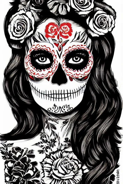 Prompt: illustration of a sugar skull day of the dead girl, art by alesso baldovinetti