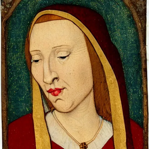 Image similar to portrait of a medieval woman with dark red hair, high cheekbones and fair skin