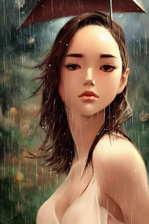 Prompt: a girl in the rain, full shot, realistic shaded perfect body, perfect - face, fine details. night setting. very anime style. realistic shaded lighting poster by ilya kuvshinov katsuhiro, magali villeneuve, artgerm, jeremy lipkin and michael garmash, rob rey and kentaro miura style, trending on art station