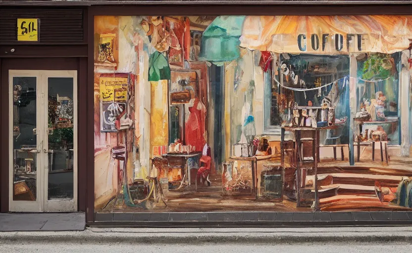 Image similar to a beautiful photo coffe cup painted on the metal curtain of a shop on the street