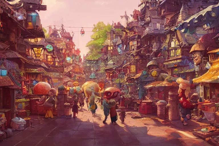 Image similar to bustling alien market cozy fantasy village street view by artgerm and Craig Mullins, James Jean, Andrey Ryabovichev, Mark Simonetti and Peter Morbacher 16k