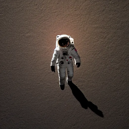 Prompt: photograph of an astronaut against the pitch black darkness of space, full body photo, amazing light and shadow contrast,, 8 k