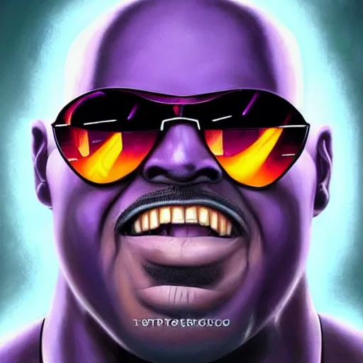 Image similar to stevie wonder as thanos, beautiful portrait art by artgerm