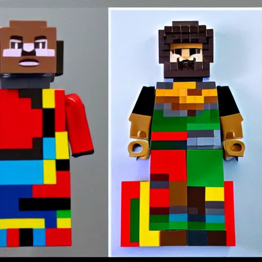 Prompt: “ steve from minecraft, cubist, picasso, constructed with lego ”