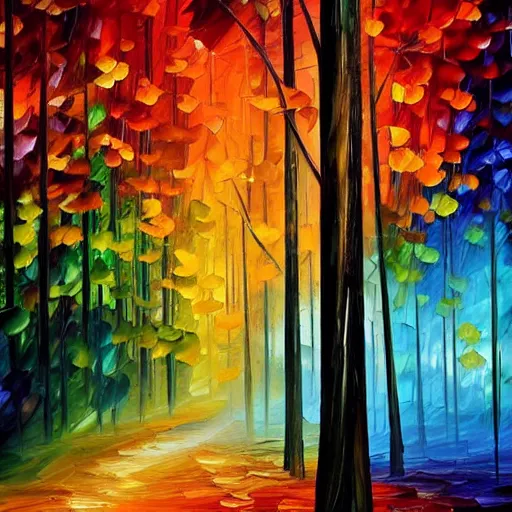 Prompt: beautiful forest in the style of leonid afremov