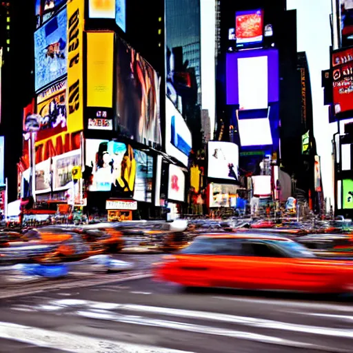 Image similar to a still of a giraffe stand in the intersection at times square. motion blur