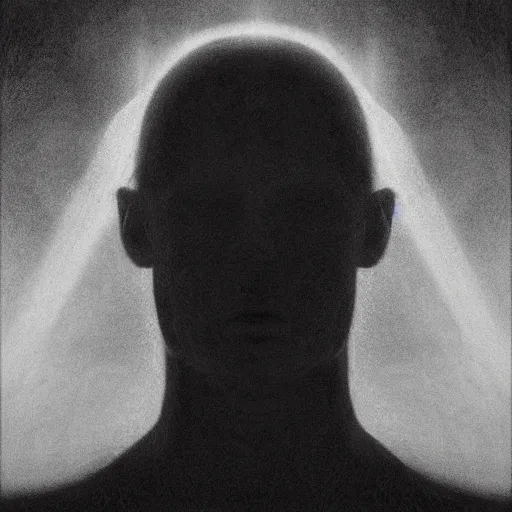 Image similar to dark expressive portrait of the digitally glitched soul, dramatic lighting, lonely, god rays, edges, universal background, facial expression, chiaroscuro, atmospheric lighting, motion design, by Beksinski, maze, sharp focus, deviantart, irridescent, intense knowledge, masterpiece, paradox