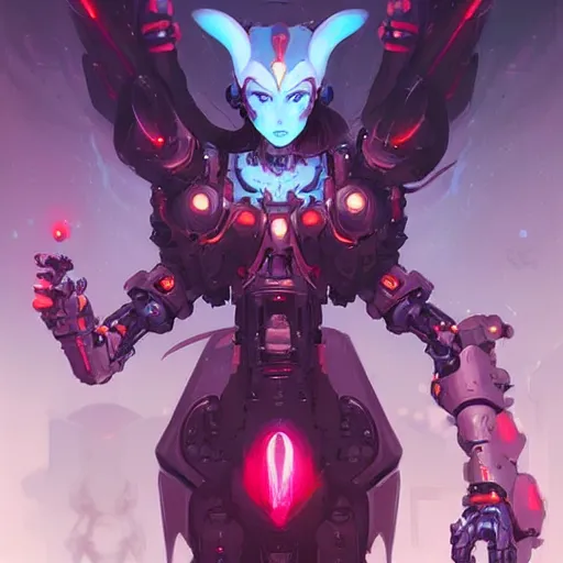 Prompt: a portrait of a beautiful mecha demonic duchess of hell, cyberpunk concept art by pete mohrbacher and wlop and artgerm and josan gonzales, digital art