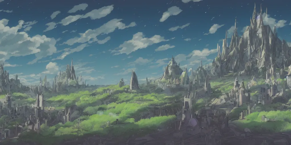 Prompt: landscape, Little Witch Academia, no people, Ghibli, Anime Background, Miyazaki Hayao, concept art, illustration,smooth, sharp focus, intricate, super wide angle, trending on artstation, trending on deviantart, 4K