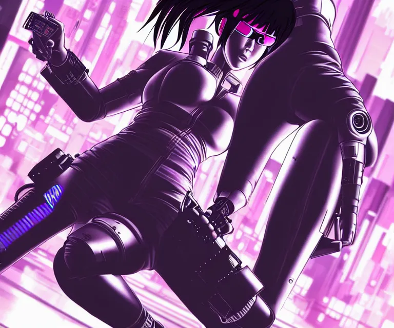 Image similar to motoko kusanagi riding a cyberpunk vehicle in a grungy cyberpunk megacity, bosozoku gang war, cyberpunk vaporwave, by phil jimenez, artgerm, sola digital arts, anti aliasing, raytracing