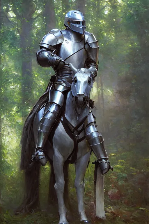 Prompt: knight holding his helmet in a forest. by Daniel F. Gerhartz, hyperrealistic oil painting, 4k, studio lightning