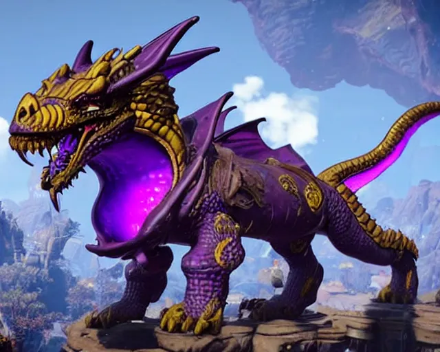 Prompt: purple and gold dragon in apex legends