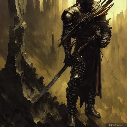 Prompt: The Dark Souls Knight, art by Craig Mullins, Simon Bisley, Gregory Manchess, Fernanda Suarez, Artem Demura, Alphonse Mucha, Donato Giancola, Jason Felix, Steve Argyle, Tyler Jacobson, Peter Mohrbacher, digital art, trending on artstation