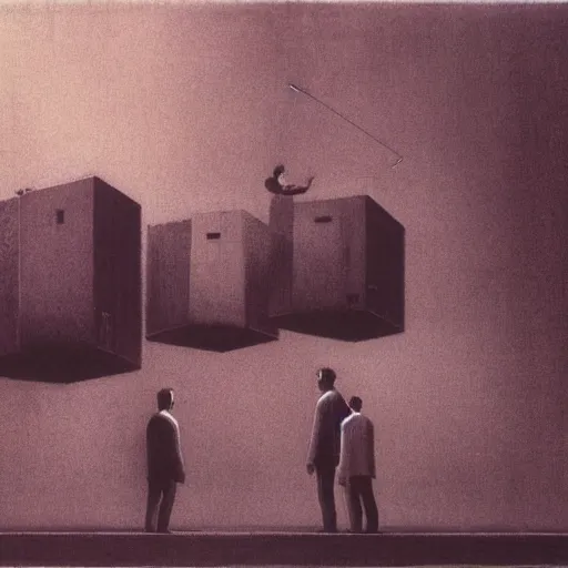 Image similar to Floating CRT monitors and business people by Beksinski