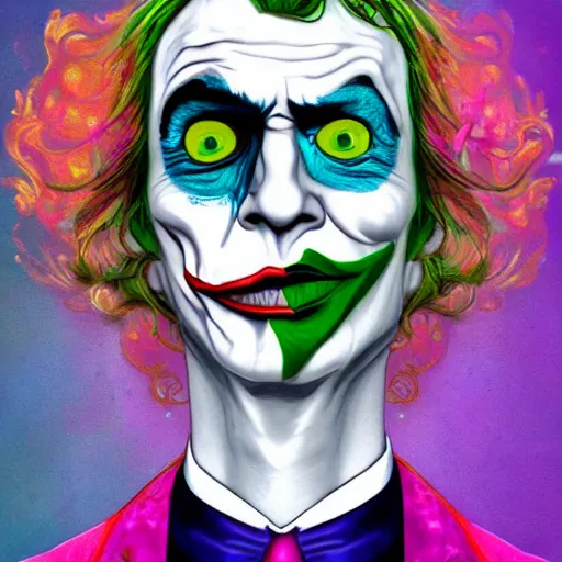 Image similar to an extremely psychedelic portrait of the riddler as the joker, surreal, lsd, face, detailed, intricate, elegant, lithe, highly detailed, digital oth, sharp focus, illustration,