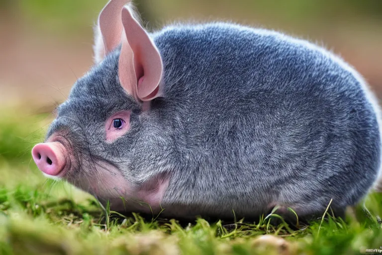 Image similar to a pig chinchilla!!! hybrid! hyper realistic!! realistic lighting!! wildlife photographer of the year!!! bold natural colors, national geographic, hd, wide angle, 8 k