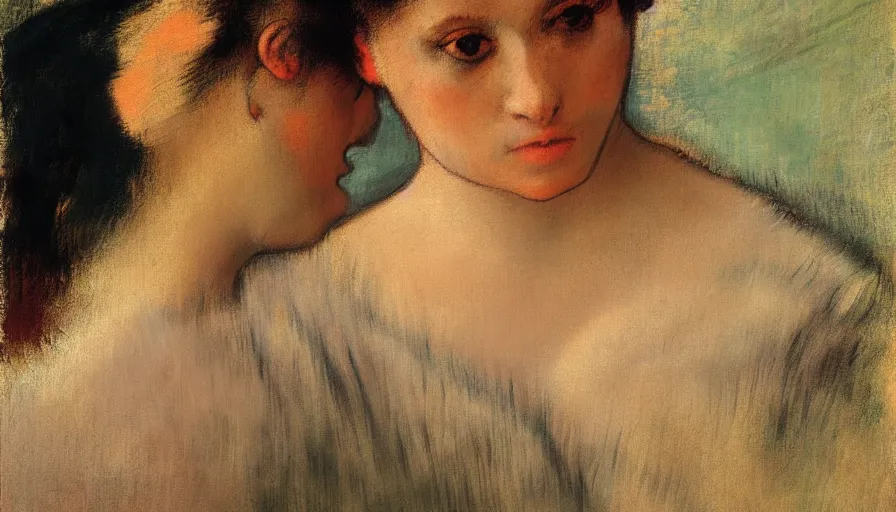 Image similar to high quality high detail painting by edgar degas, woman portrait, hd