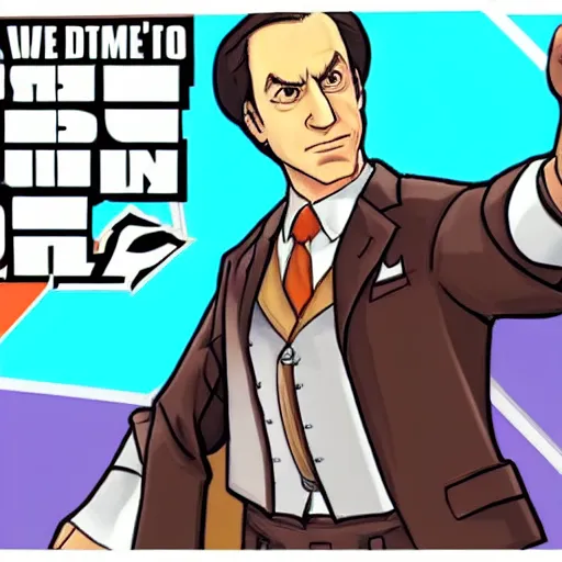 Prompt: saul goodman in the style of pheonix wright ace attorney videogame, objection