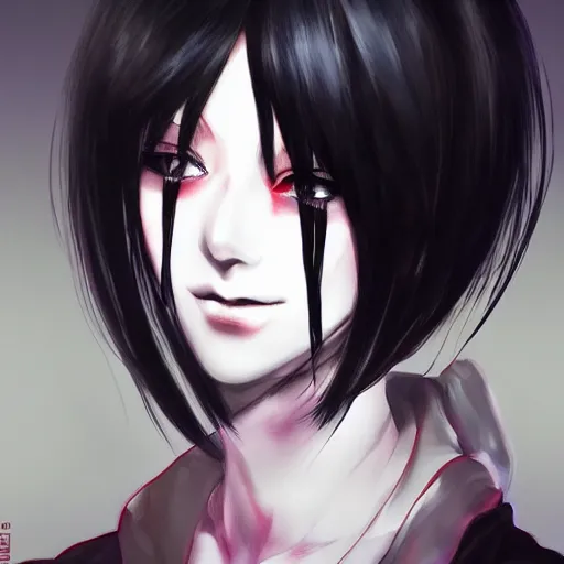 Image similar to heroine, beautiful, sui ishida with black hair art manga, hyperrealistic, highly detailed, a real photographic, digital art, 8 k, character, realistic, portrait, female samurai, symatrical, dark atmospheric lighting, artstation, symetric, lineart