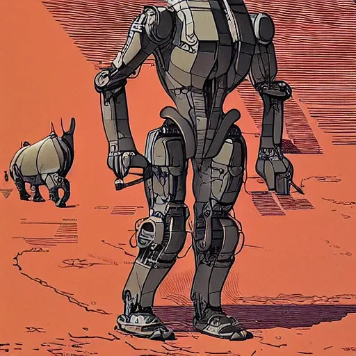 Image similar to humanoid rhino cyborg | jean giraud moebius